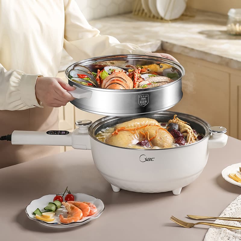Micro-pressure Multi-function Electric Wok All-in-One Non-stick Household Frying Pan Stainless Steel Coating-Free Household Dorm Electric Steamer