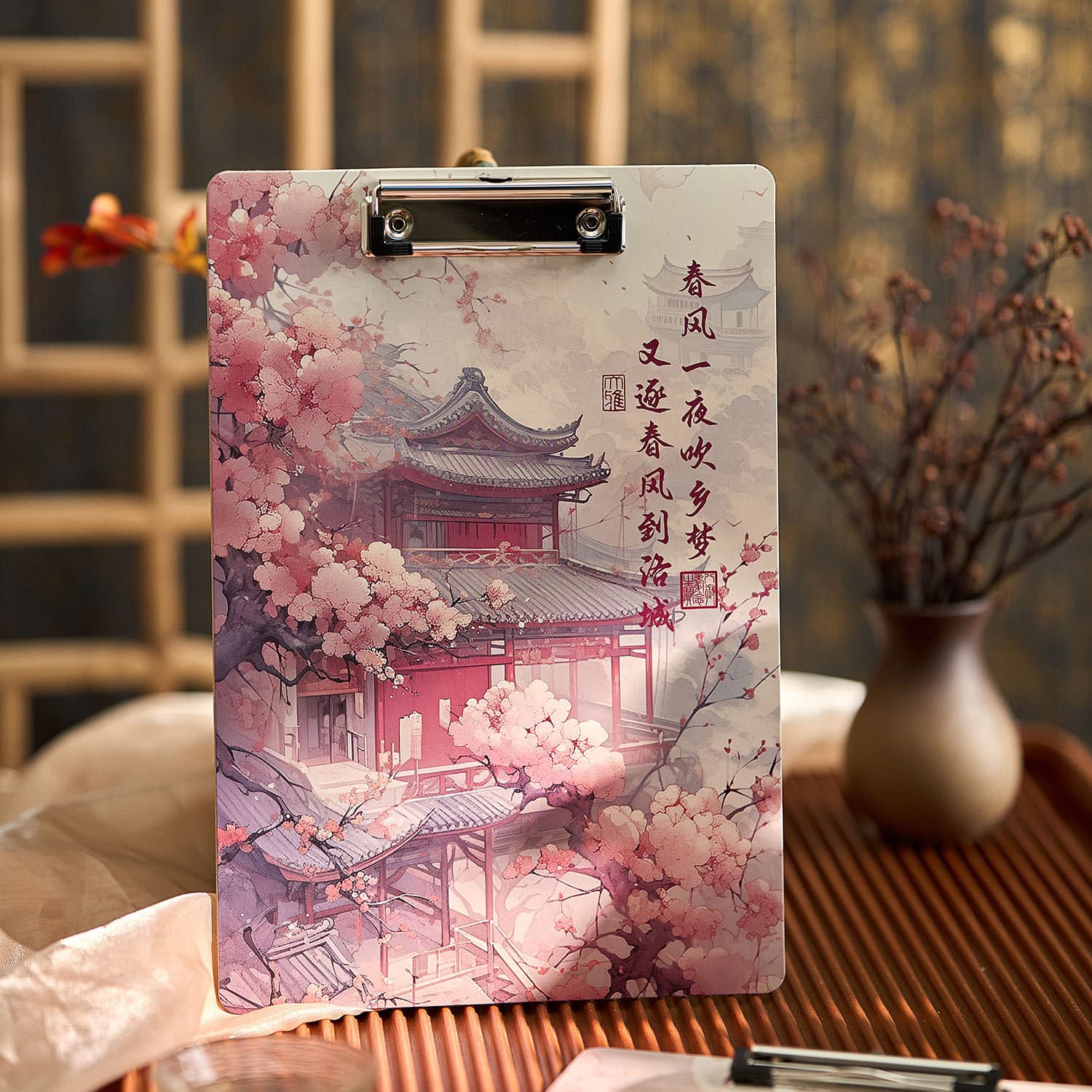 Zao Mo Folder Shanhe Guanlan Series Ancient Style High-Aesthetic Scenery Exam Office File Wood Paperboard Clip