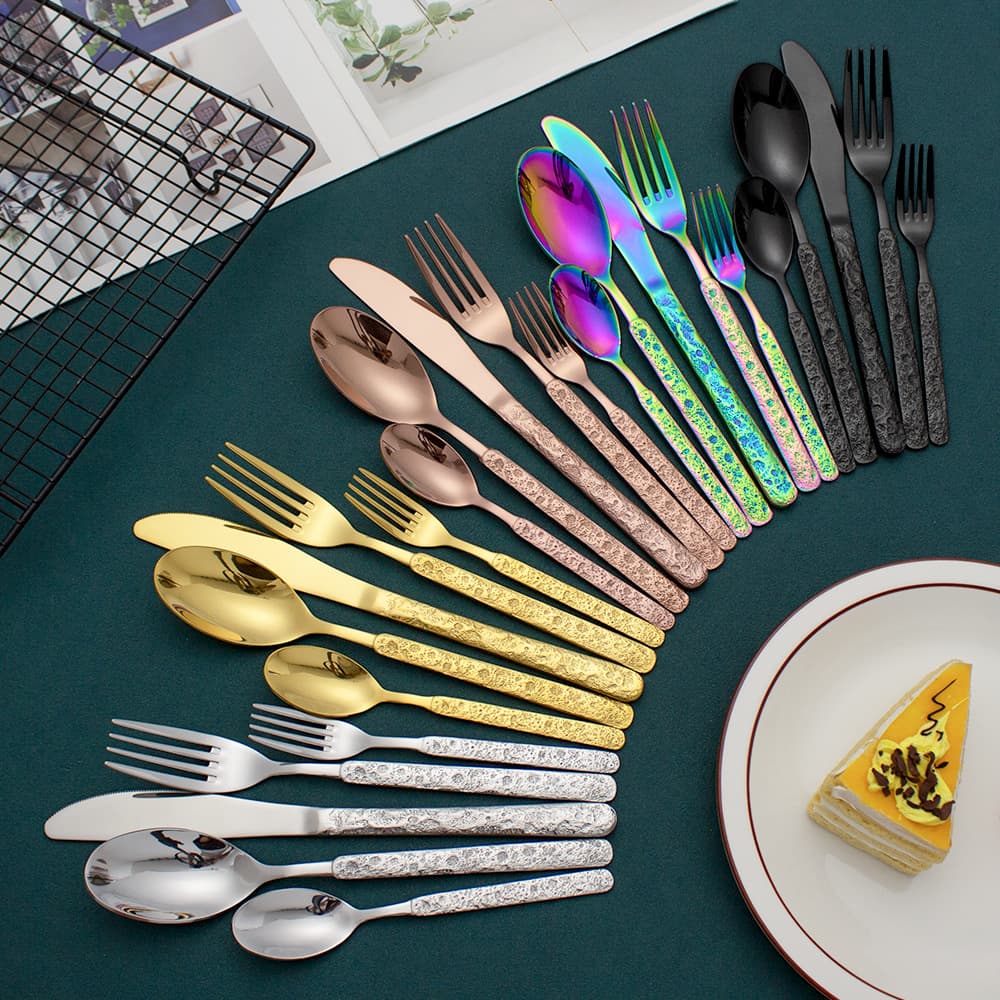 New Creative Cracked Glaze Thick Handle Stainless Steel Dinner Knife Fork Spoon Western Hotel Restaurant Tableware Set