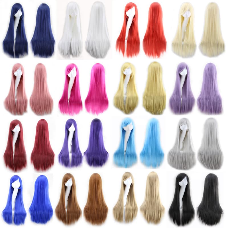 Cosplay Anime Colorful Wig 80cm Versatile Long Straight Hair Festival Performance Cos Wig High-Temp Silk Full Wig