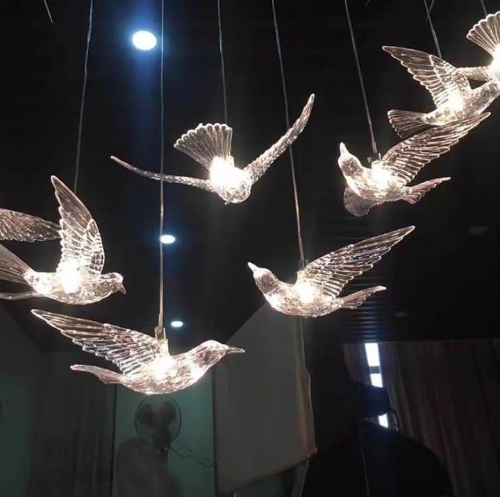 Villa living room large chandelier, hotel lobby showcase crystal dining bird lamp staircase decoration flying bird pendant light