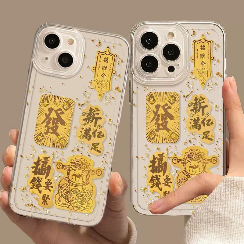 Gold fortune suitable for Apple 15 16promax mobile phone case 11 fine hole soft shell 14pro high-end XSmax