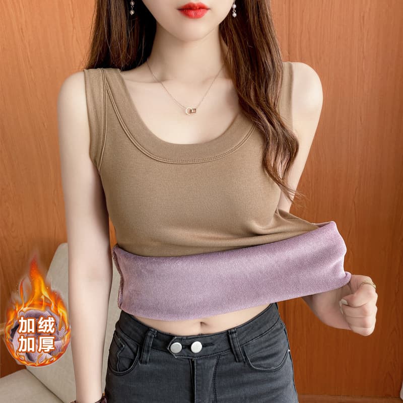 2025 Camisole Warm Fleece Lined Vest Women's Thickened Autumn and Winter Warm Top One-piece Fleece Wide Shoulder Inner Wear Base Layer