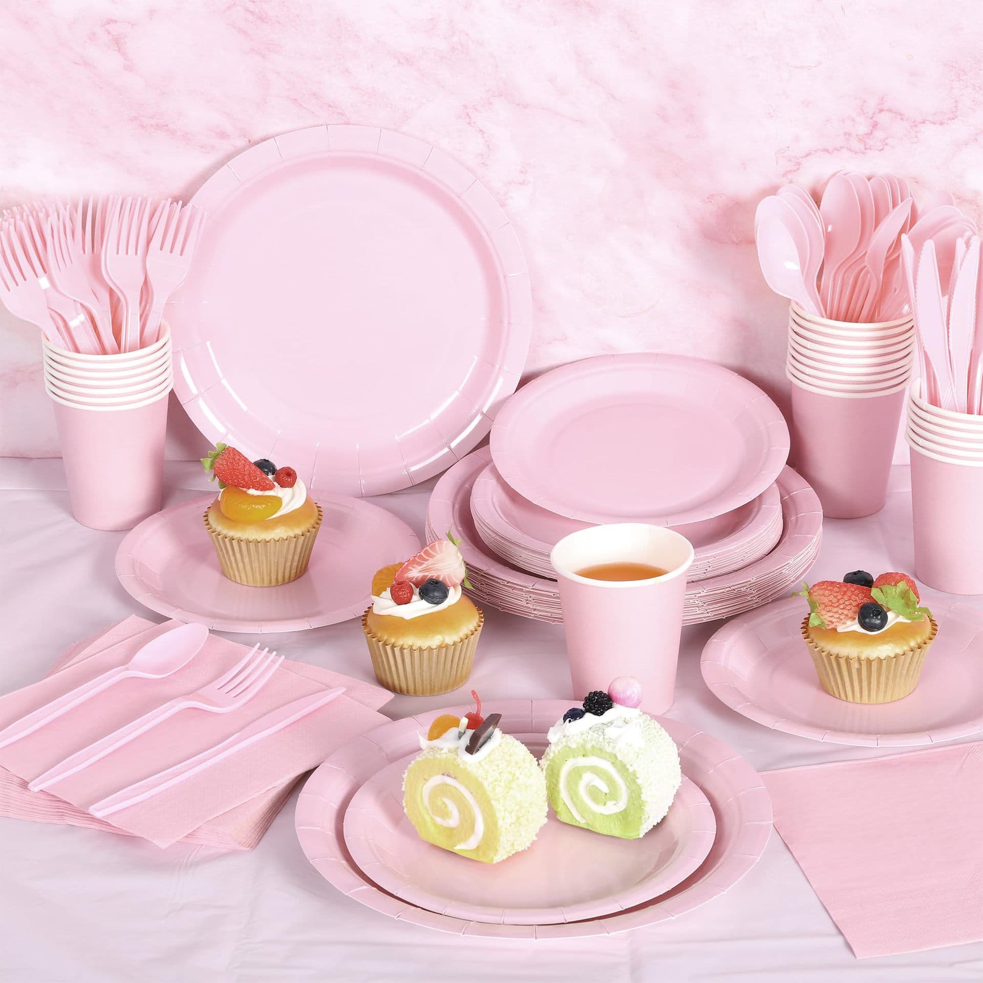 Disposable Tableware Set Plates and Cups Napkins Plastic Forks Knives Spoons Tablecloth Party Dinner Plates Eco-Friendly Biodegradable