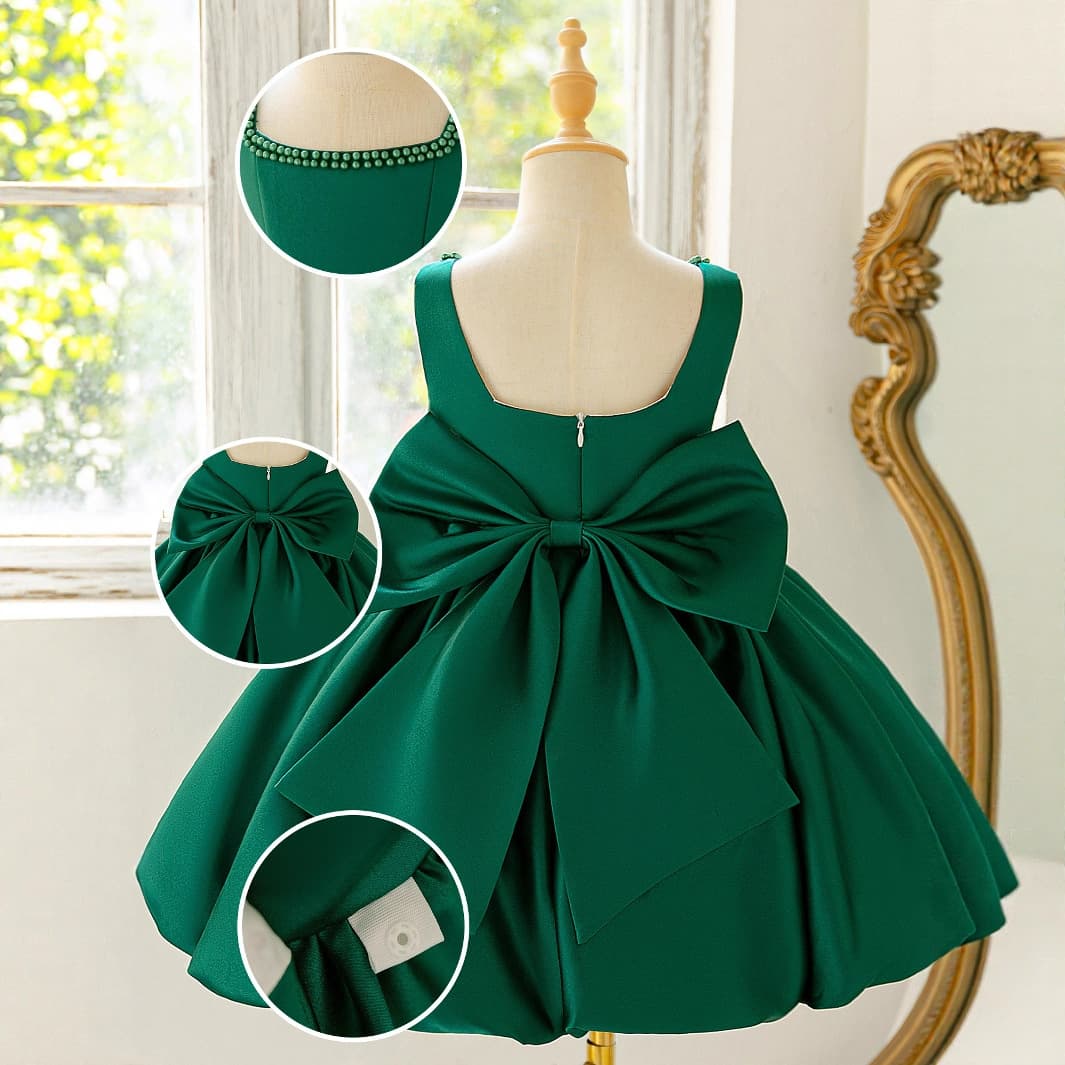 Cross-border Children's Flower Girl Dress for Wedding Birthday Banquet Princess Gown with Bow Performance Costume Beaded Party Dress