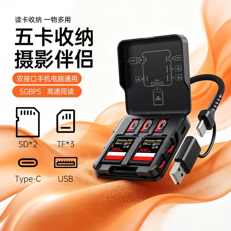 Cross-border New High-Speed Multifunctional Card Reader SD/TF Memory Card Storage Box Type-C Phone Card Reader