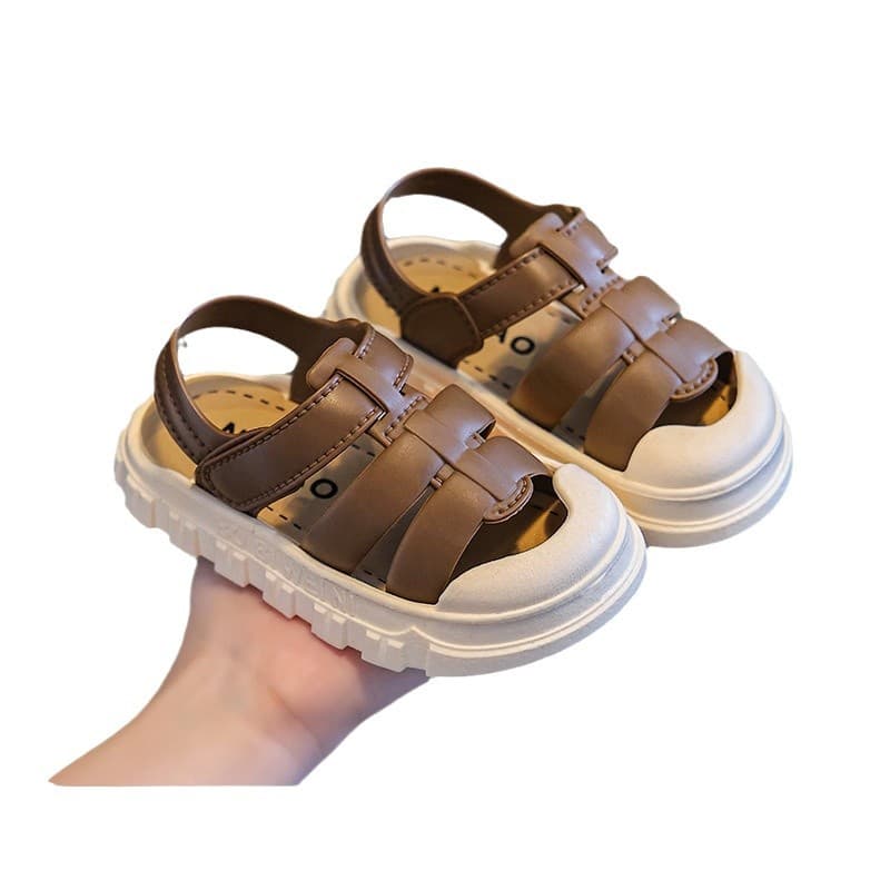 Kids Sandals Boys Summer Slippers 1-5 Years Soft Sole Anti-Slip Toddler Sports Leather Beach Sandals Baby Walking Shoes