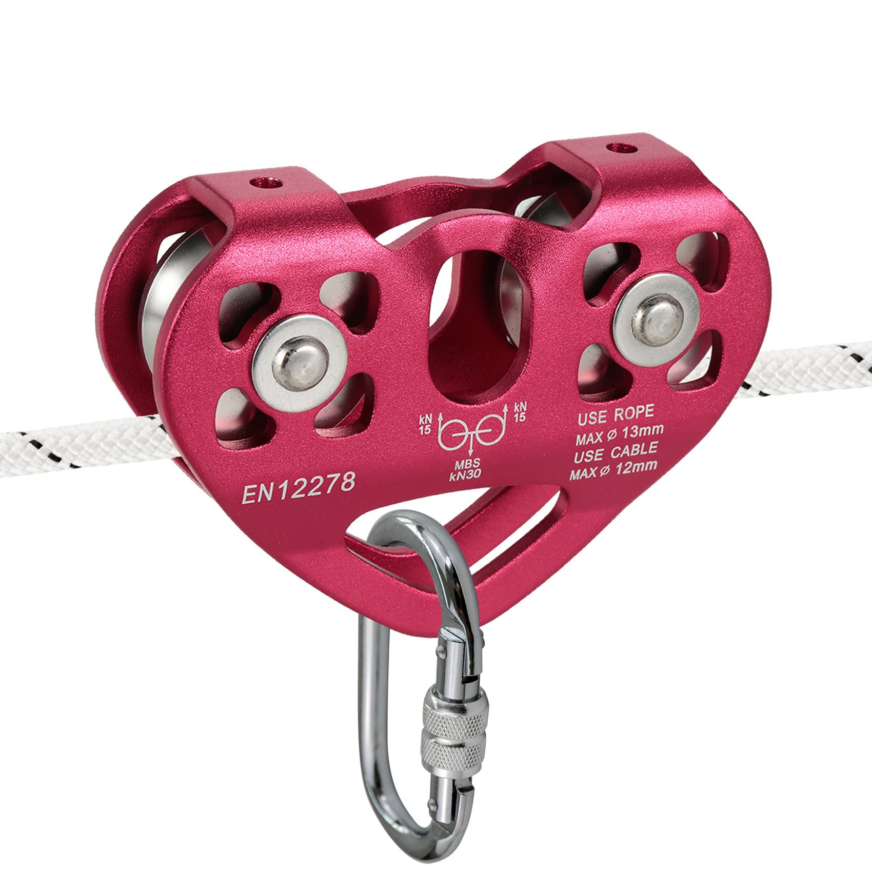 Outdoor Rock Climbing Hoisting Transport Mountaineering Pulley Heart-Shaped Double Pulley Steel Cable Zipline Pulley Ropeway Pulley Set