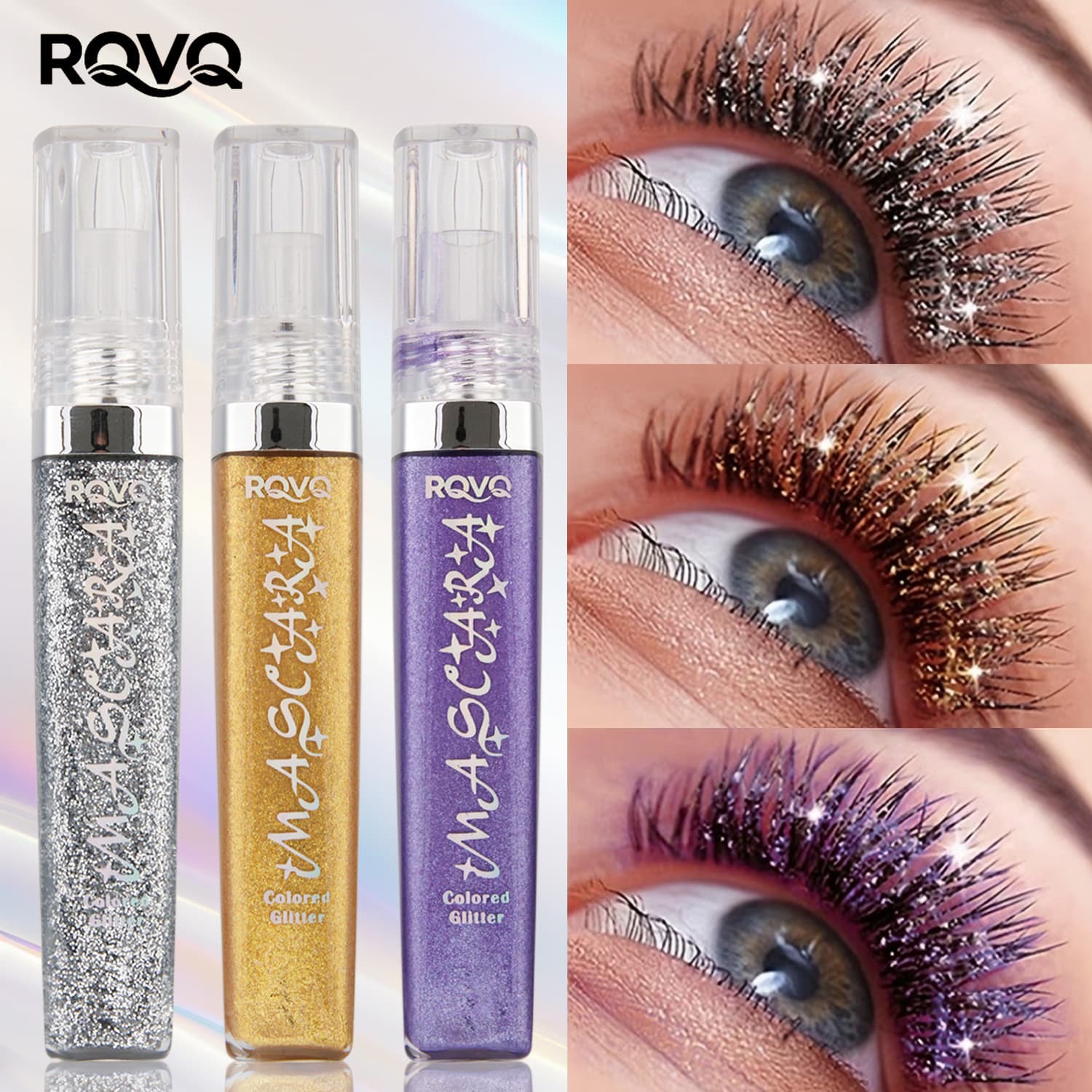 Cross-border Bestseller RQVQ Sparkling Diamond Mascara, Waterproof Long-Lasting Colored Glitter Lash Mascara for Stage Makeup and Party Cosmetics