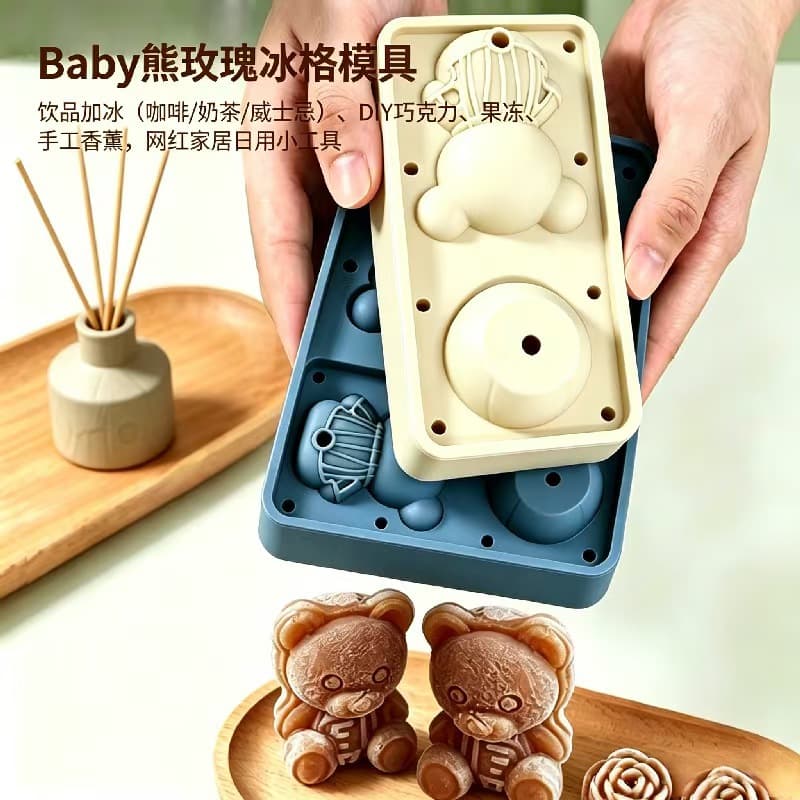 Bear Ice Cube Mold Rose Ice Cube Mold Three-dimensional Ice Bear Coffee Milk Tea Ice Sculpture DIY Internet Celebrity Bear Ice Mold