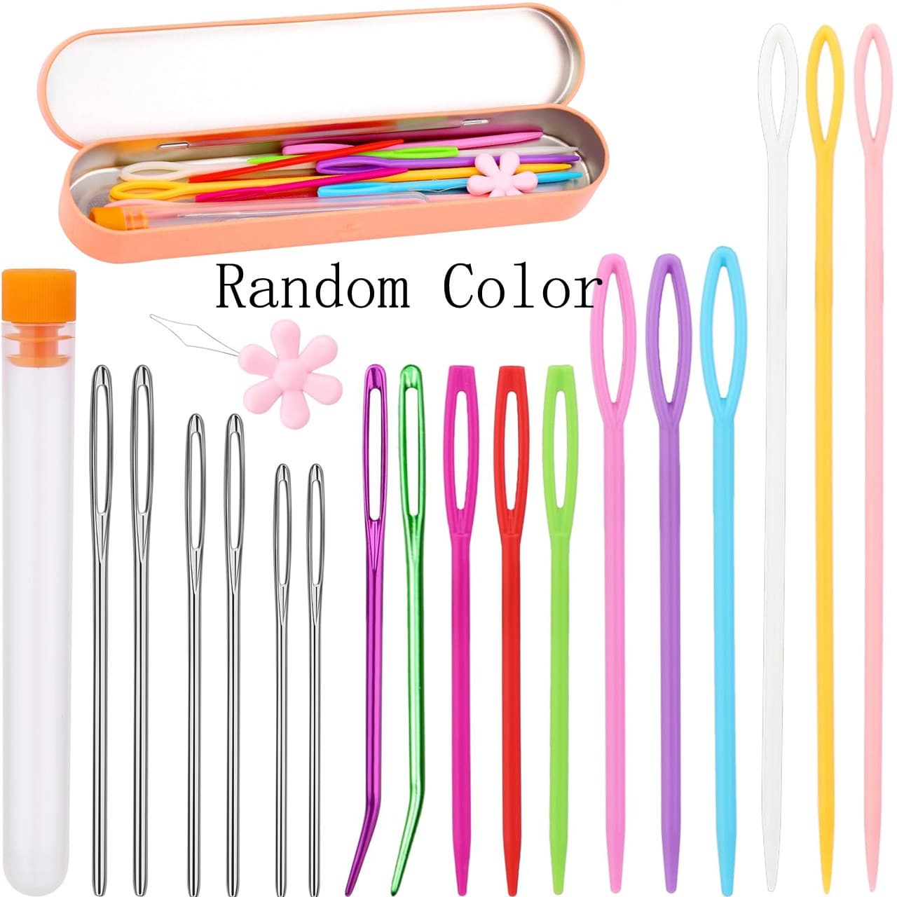 Hot selling blunt needle big eye needle hand sewing needle elbow needle sweater sewing needle threader tin box diy knitting tool