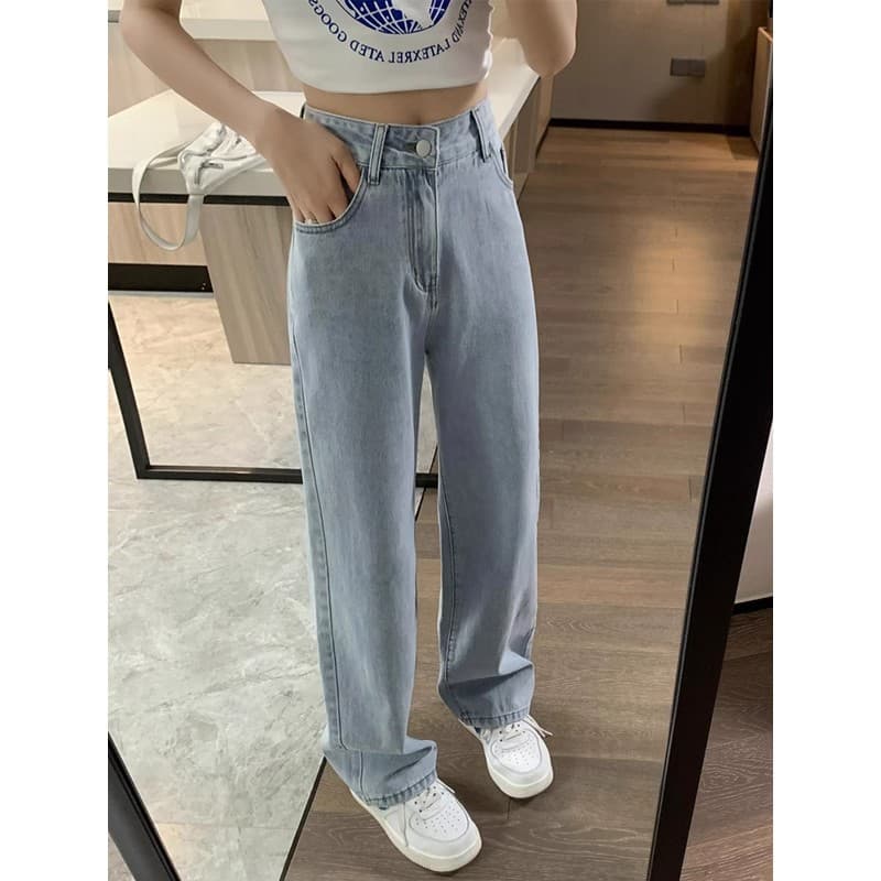 Fashionable trousers light blue summer ins trend new fashion Japanese high waist versatile women's jeans straight trousers