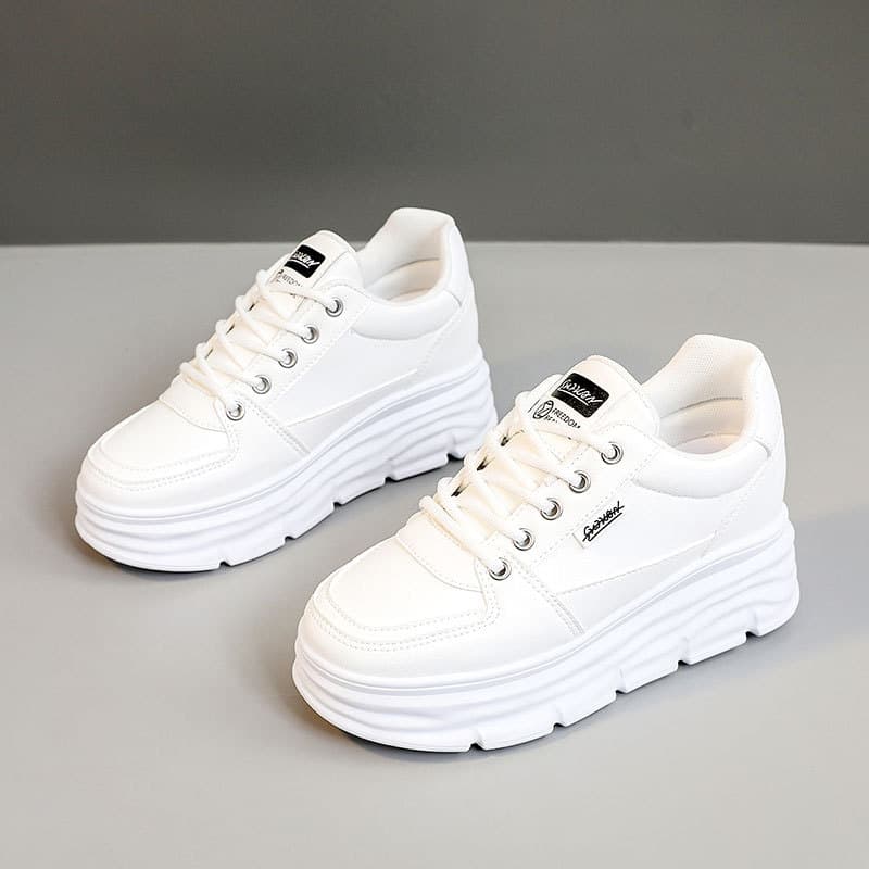 W3671 New White Shoes 2024 Spring/Summer Solid Color Inner Heightening Thick Sole Student Wear-Resistant Versatile Breathable Skate Shoes