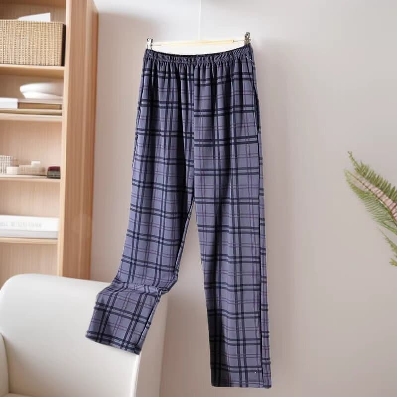 Men's Cotton Blend Plaid Pajama Pants Spring/Autumn Loose Fit Home Trousers Wear-Out Casual Pants Thin Large Size Lounge Pants
