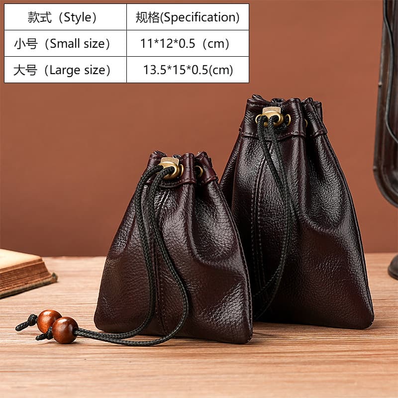 Vintage Soft Leather Coin Purse Drawstring Closure Bracelet Jewelry Daily Storage Small Money Bag Corduroy Cowhide Bag