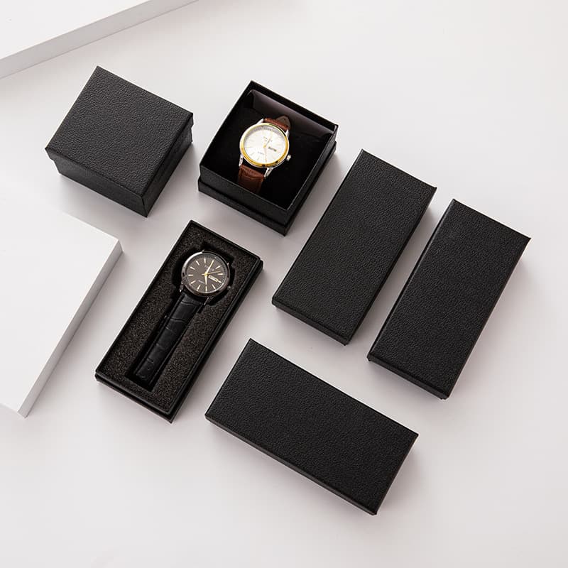 Stylish and minimalist black watch box, jewelry box with top and bottom lid, creative holiday gift surprise box