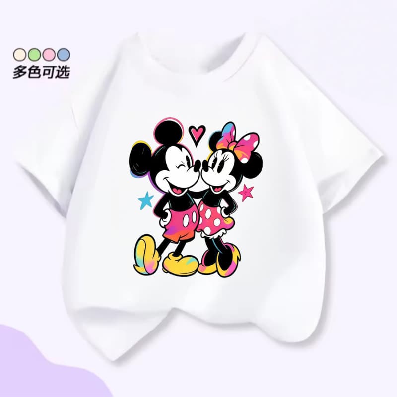 Disney Mickey Kids T-Shirt Summer Thin Cotton Short-Sleeve Shirt for Boys and Girls Stylish Cartoon Multicolor Half-Sleeve Tee