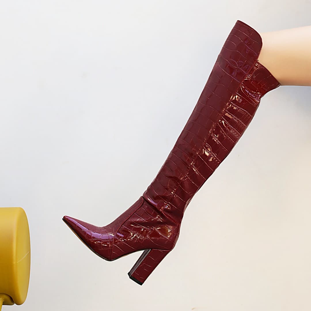 40-48 Large Size Boots European American Export High Heel Boots Autumn Winter New Chunky Heel Long Boots Chunky Heel Women's Boots Over Knee Boots Women