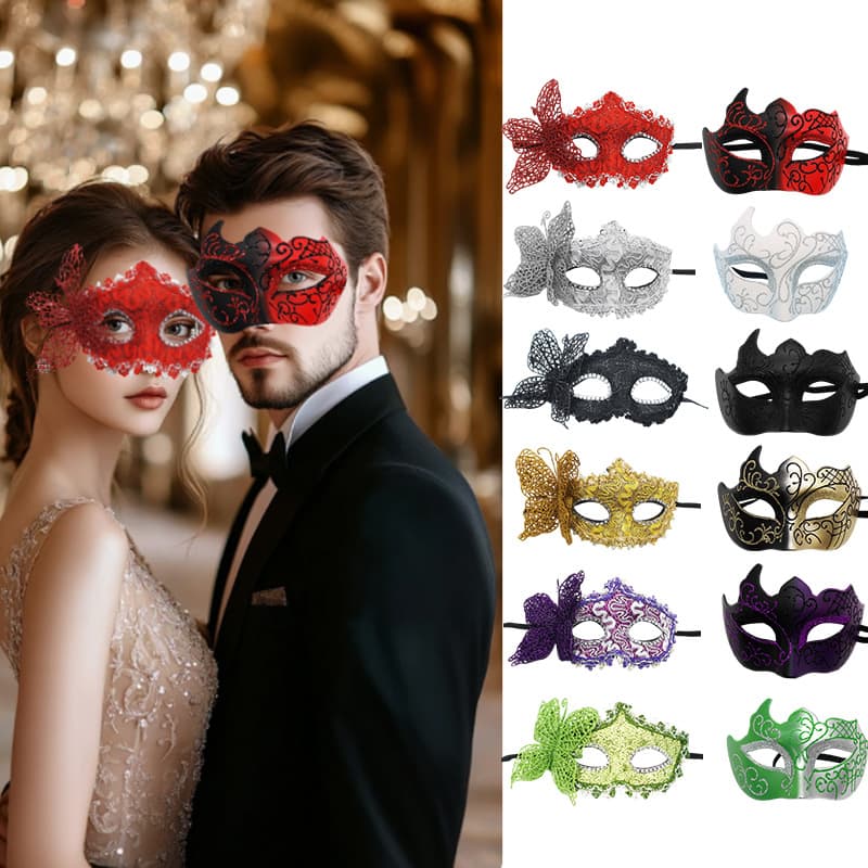 New cross-border Halloween masquerade carnival black painted men's couple painted high-end half face mask
