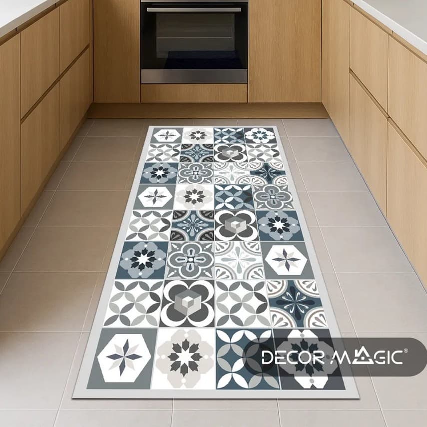 Retro Tile Kitchen Floor Mat Water-Absorbent Oil-Absorbent Thick Crystal Velvet Mat Two-Piece Set Non-Slip Foot Mat Cross-Border Exclusive