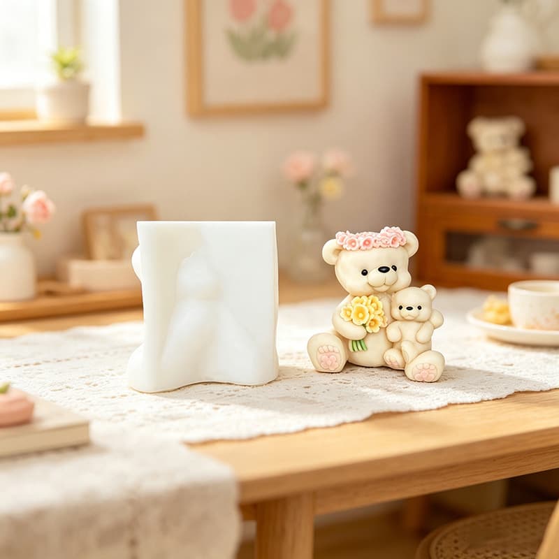 Semicircle Wreath Bear Aromatherapy Candle Silicone Mold DIY Plaster Resin Diffuser Stone Decoration Mold