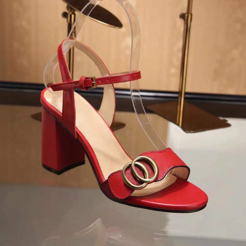 In Stock 2025 G Home Cross-border New Chunky Heel Sandals Genuine Leather One-strap High Heels for Women