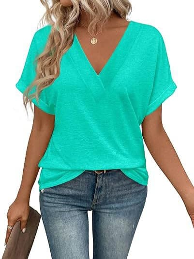 Cross-border Trade Women's V-Neck Short Sleeve T-Shirt Beach Vacation Fashion Casual Base Layer 3D Printed Top