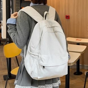Japanese-style large-capacity school backpack for women, corduroy solid color simple backpack for high school students, travel backpack