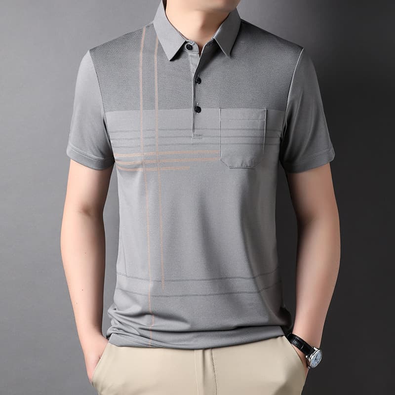 Summer Striped Polo Shirt Men Short Sleeve Business Casual Turn-down Collar T-Shirt Middle-Aged Men Shirt Collar Men's Top