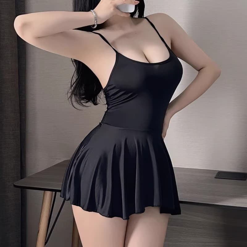 Gome Sexy See-through Temptation Nightgown Pure Desire Strap Nightdress Cute Women Exposed Back Allure Broadcast Uniform Set