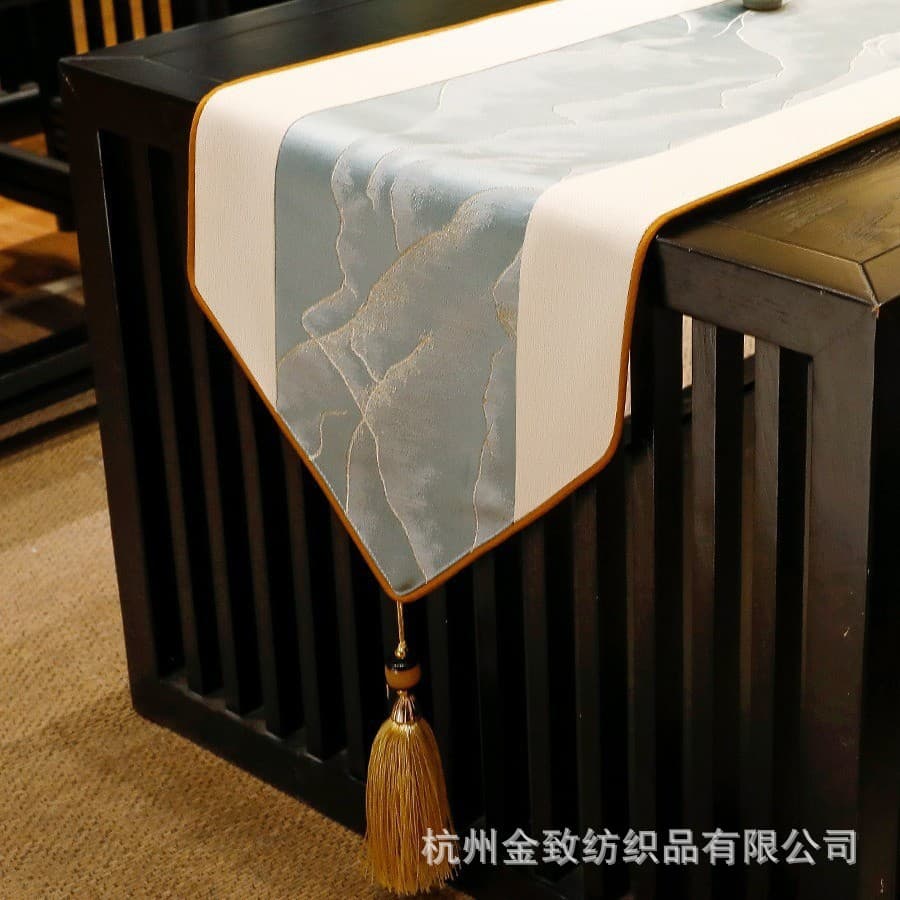 New Chinese Style Table Flag Luxury High-End Zen Tea Ceremony Tablecloth Artistic Dining Table Flag Tea Tray Tablecloth Bed Flag