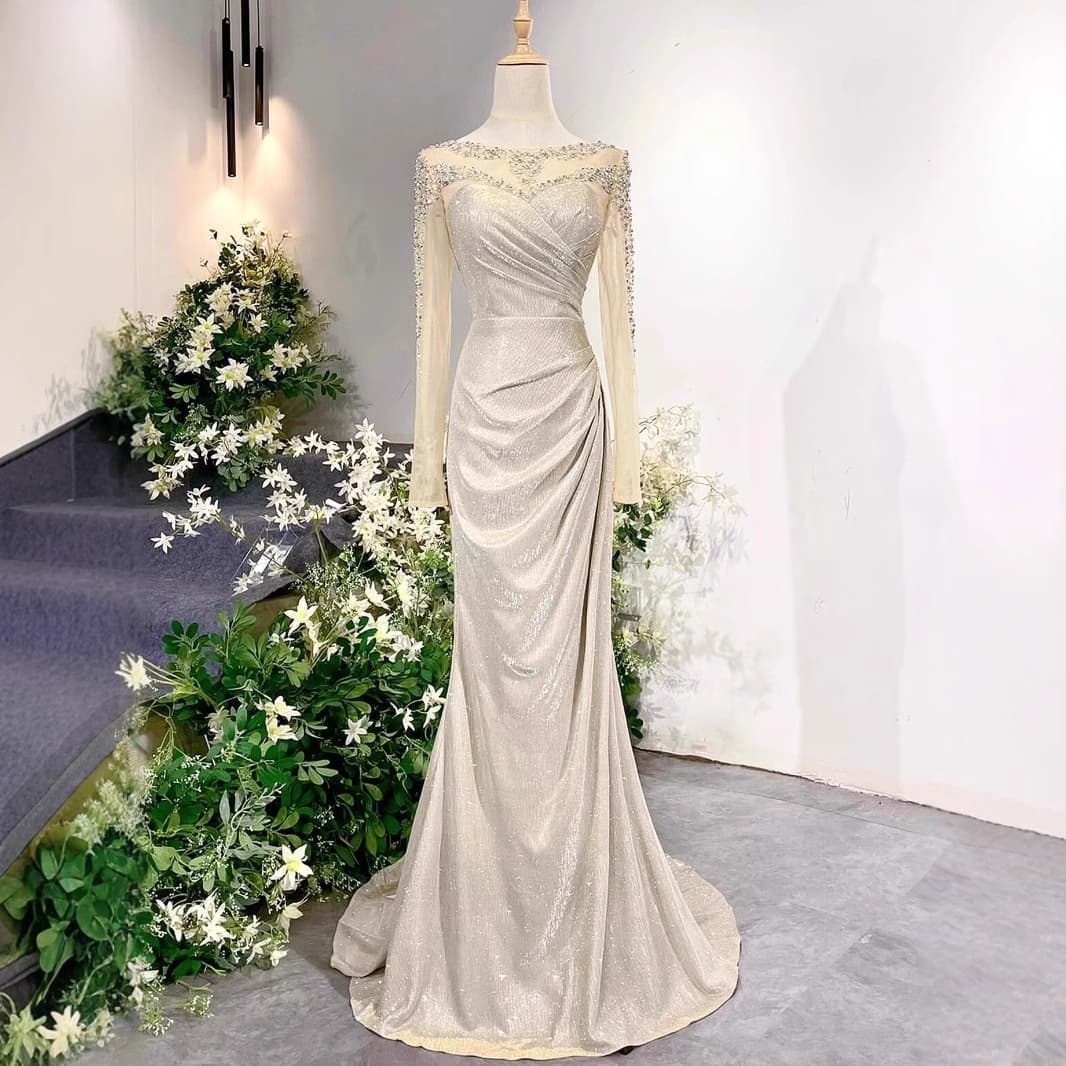 Host Evening Dress Women Silver Sequin Banquet Mermaid Walk Show Evening Party Annual Performance Dress Art Exam Elegant