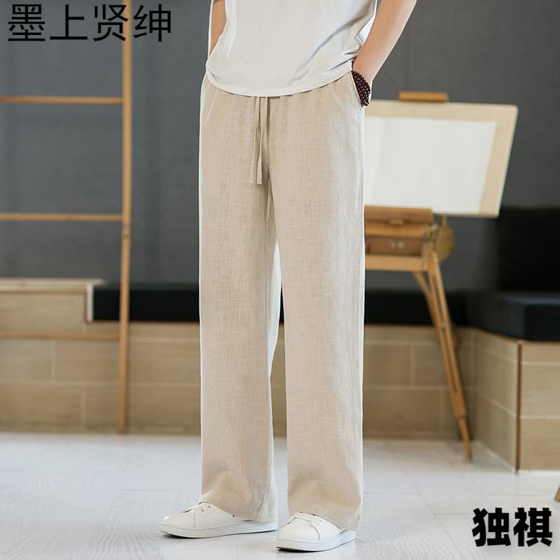 Linen Pants Men's Summer Thin Loose Straight Pants Drapey Wide-Leg Pants Cotton and Linen Pants Casual Pants Plus Size Men's Pants