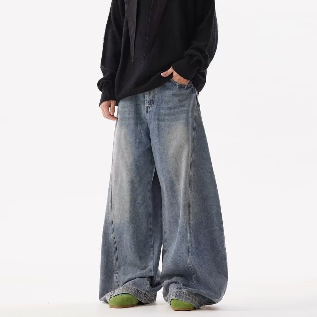 Wholesale Factory American Retro Baggy Curved Jeans Men Autumn Streetwear Loose Washed Straight Pants