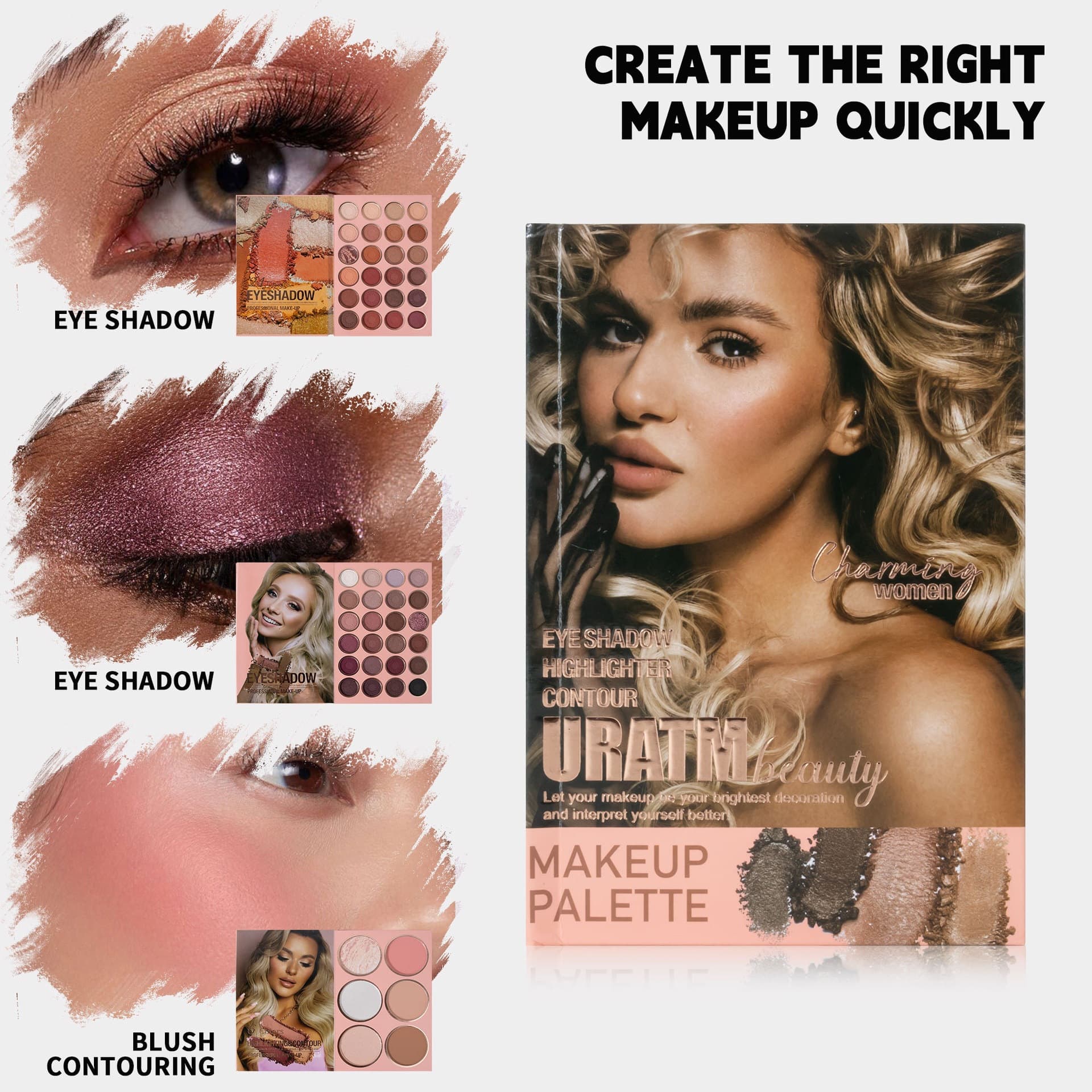URATM Cross-Border Bestseller 54-Color Book-Style 3-Page Eyeshadow Palette with Matte, Shimmer, Blush & Highlighter, Easy-to-Apply Makeup