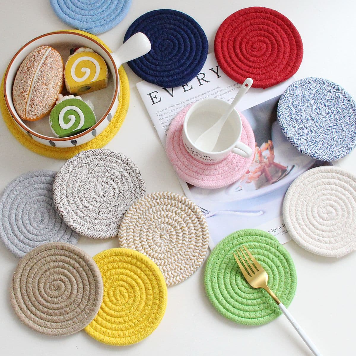 Coaster Cotton Thread Insulated Mat Placemat Woven Dining Table Mat Cotton Rope Insulated Mat Absorbent Table Mat Tea Coaster Pot Mat