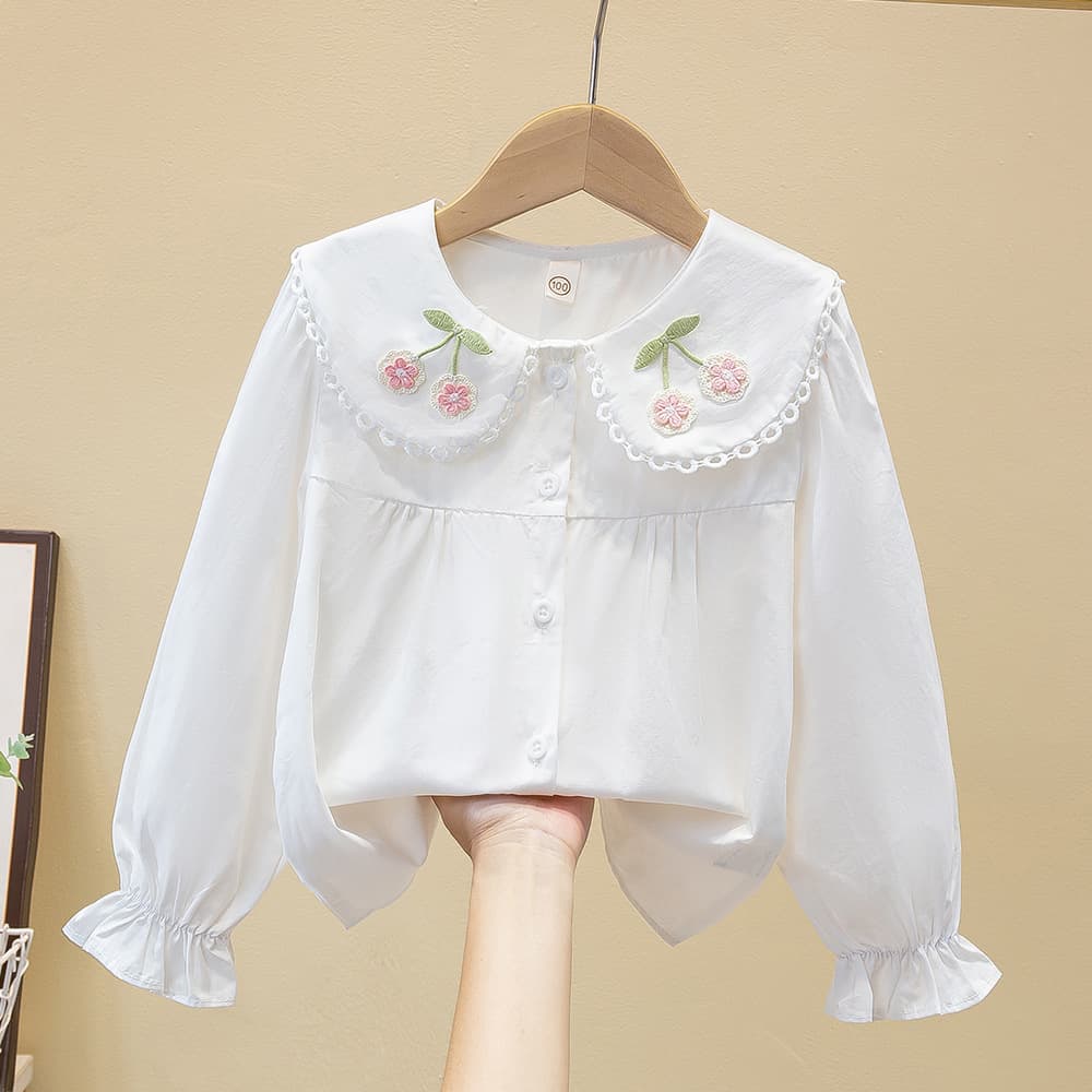 Export Children Spring Shirt 2026 New Loose Doll Collar Long Sleeve White Cotton Blouse Cross Border