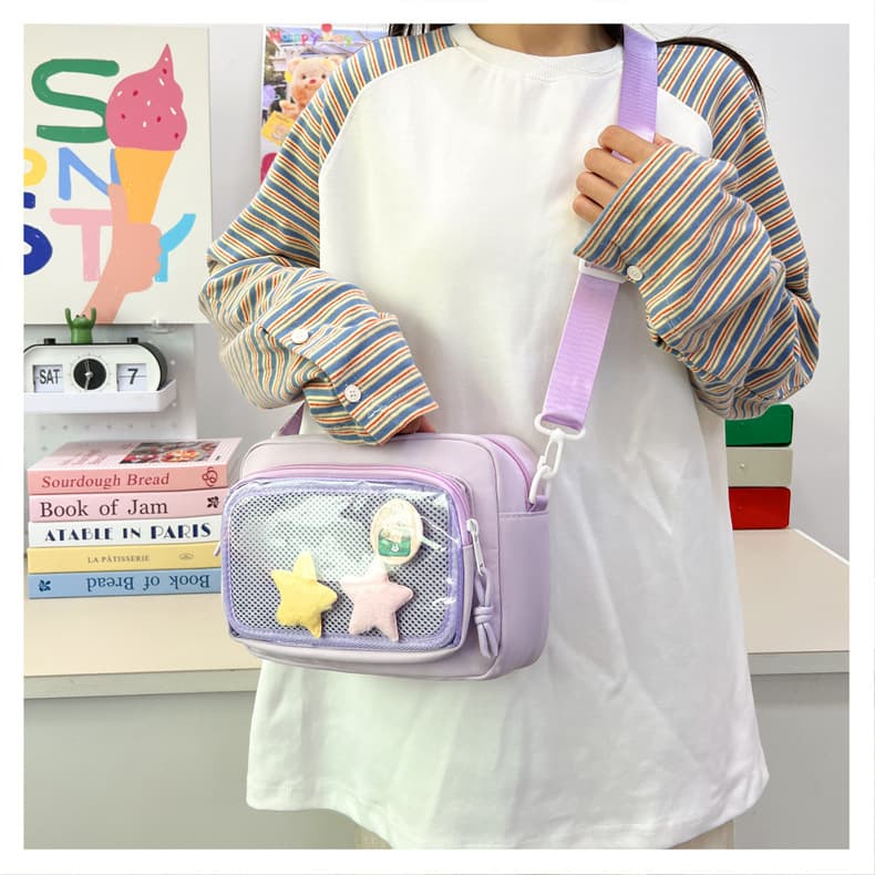 Casual Nylon Shoulder Crossbody Bag for Women Mobile Phone Pouch Transparent Painstaking Design Japanese Style Bachi Square Bag