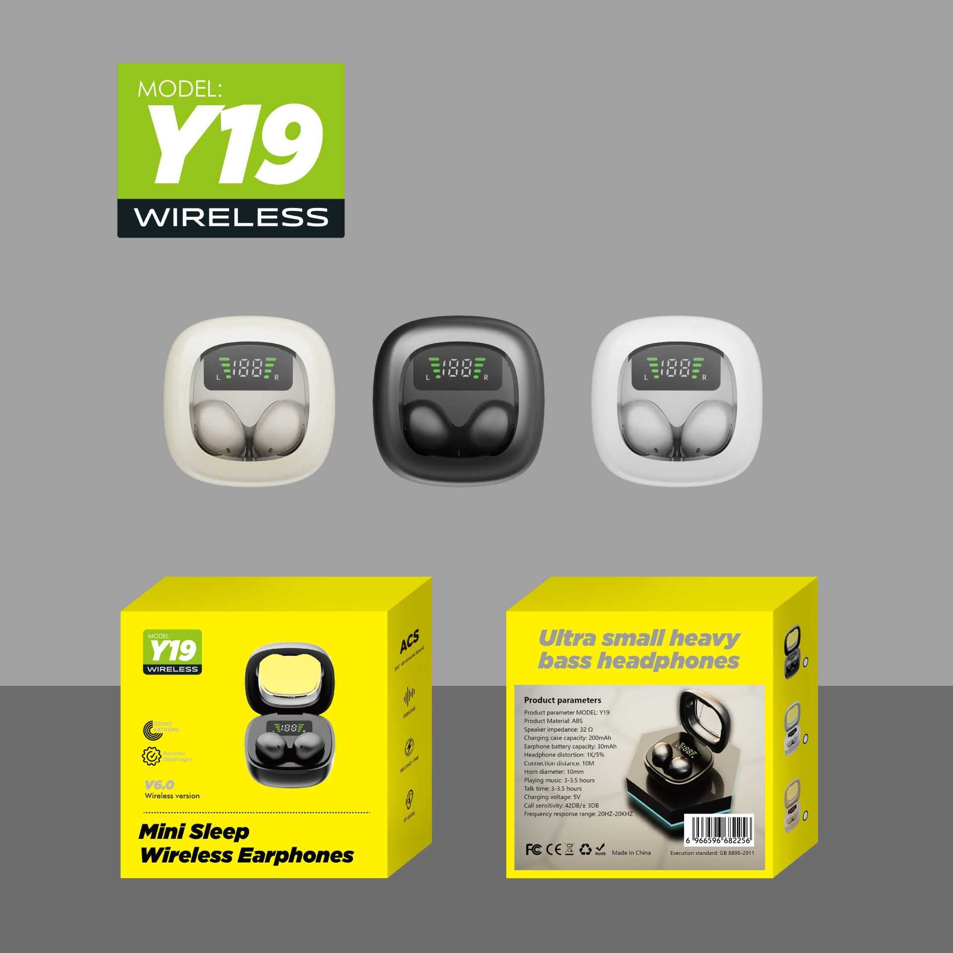 2025 New Bluetooth Wireless Noise Cancelling High Sound Quality Sports Long Battery Life Y19 Sleep Earphones Plastic Material