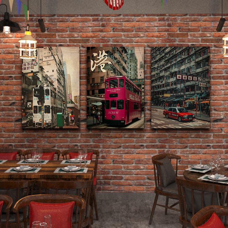 Tea Restaurant Street Scene Photo, Hot Pot Shop Wall Decoration Painting, Retro Hong Kong Style Vintage Industrial Print