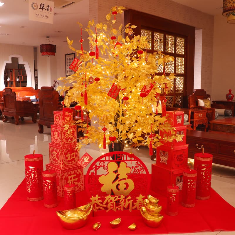 2025 Year of the Snake New Year Decoration, Chinese New Year Money Tree, Shopping Mall Hotel Scene Setup, Pile Display Ornaments