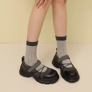 Thick-Soled Mary Jane Shoes for Women 2025 Spring/Summer New Versatile Raised Leather Casual Hook-and-Loop Flat Shoes, Loafers