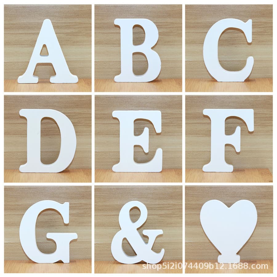 26 English Letter Wooden White DIY Home Wedding Decoration Shooting Props 3D Decoration In Stock