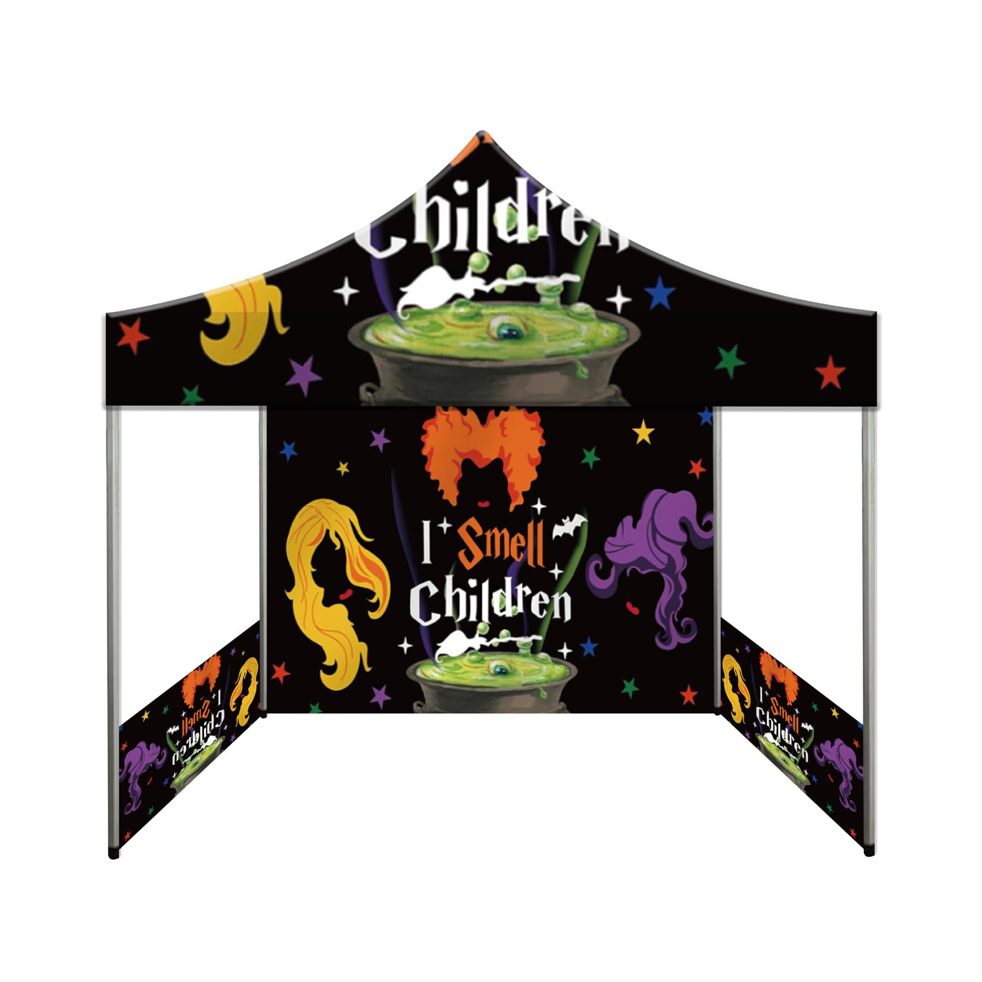 Halloween-themed tents create a festive and quirky atmosphere, enhancing themed park activities and exhibitions.
