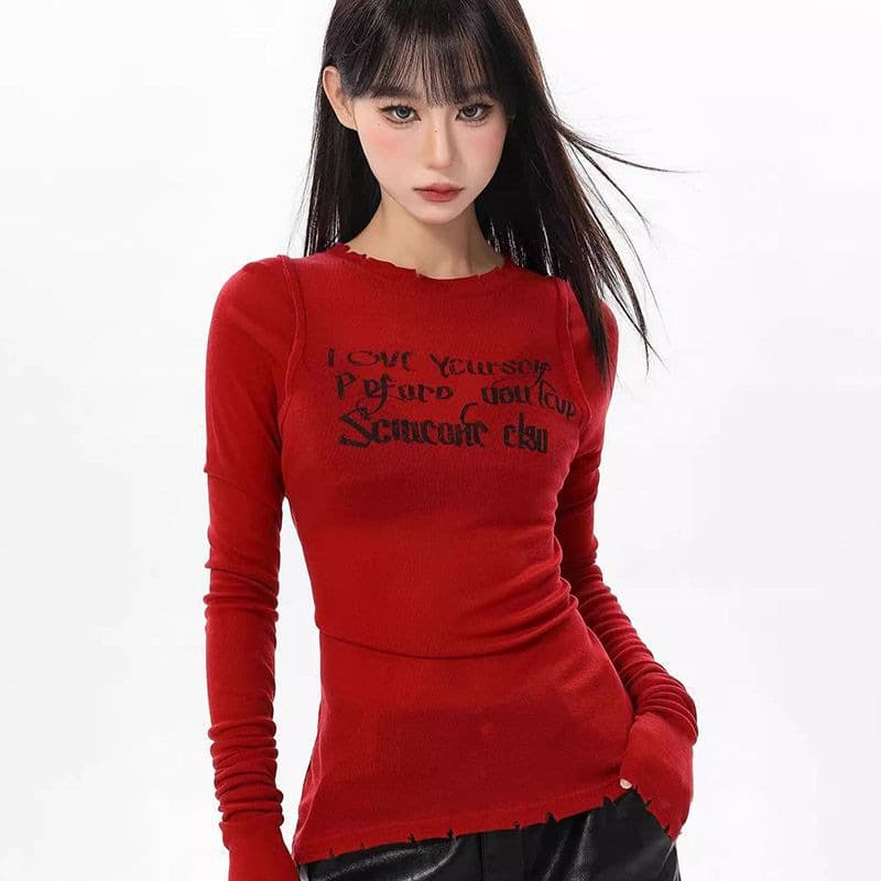 American Style Long Sleeve T-Shirt for Women, Spring/Summer Sun Protection, Slim Fit, Thin Layering Top, Short Crop Top