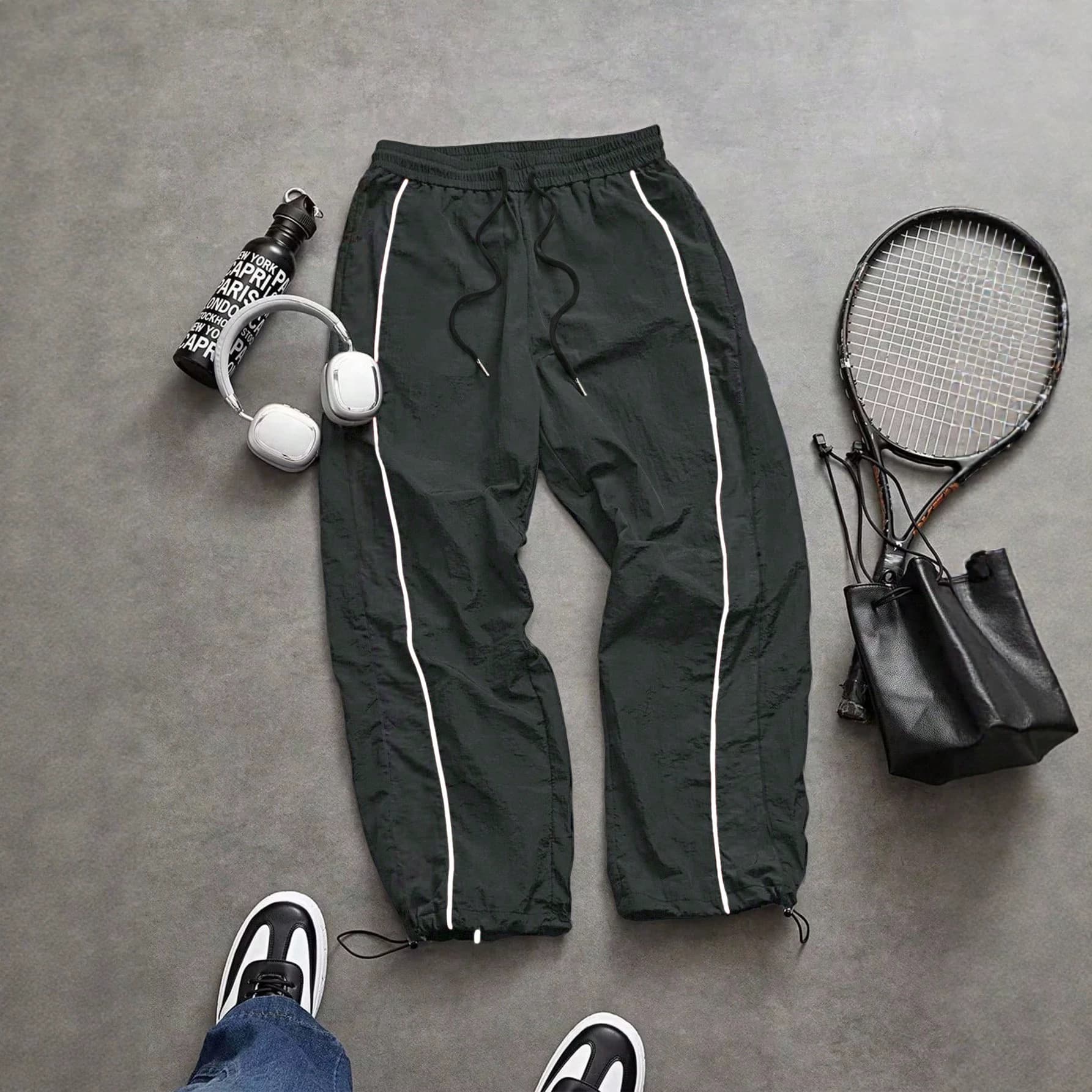 Cross-border Amazon Spring/Summer Casual Pants, American Style Contrast Striped Drawstring, Cool & Quick-Dry, Loose Sports Wide-Leg Trousers