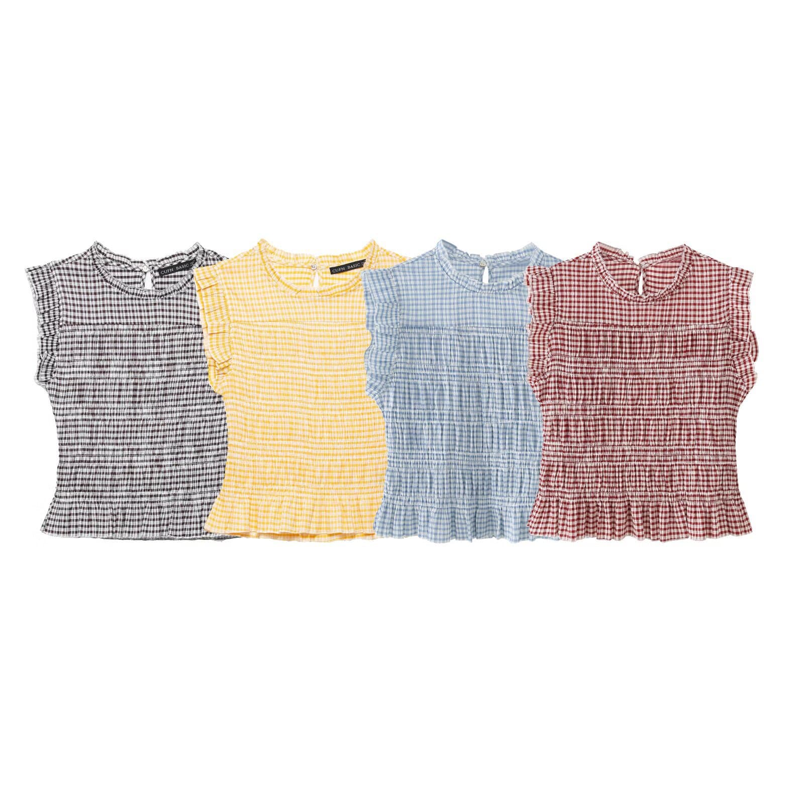 European and American Cross-Border Summer Women's New Fashion Versatile Round Neck Grid Honeycomb Sleeveless Top