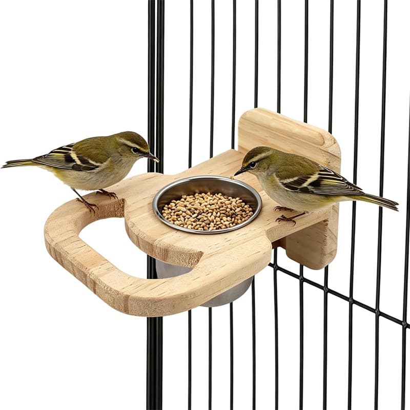 Cross-border Wooden Bird Cage Hanging Feeder Bird Food Bowl Pet Bird Feeding Stand Solid Wood Design