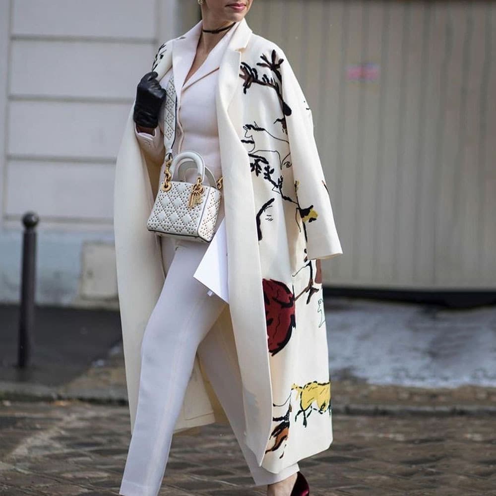 2025 Fall European and American Cross-Border Women's Multi-Color Plaid Long-Sleeve Notch-Lapel Coat with Printed Dragon and Phoenix Woolen Fabric