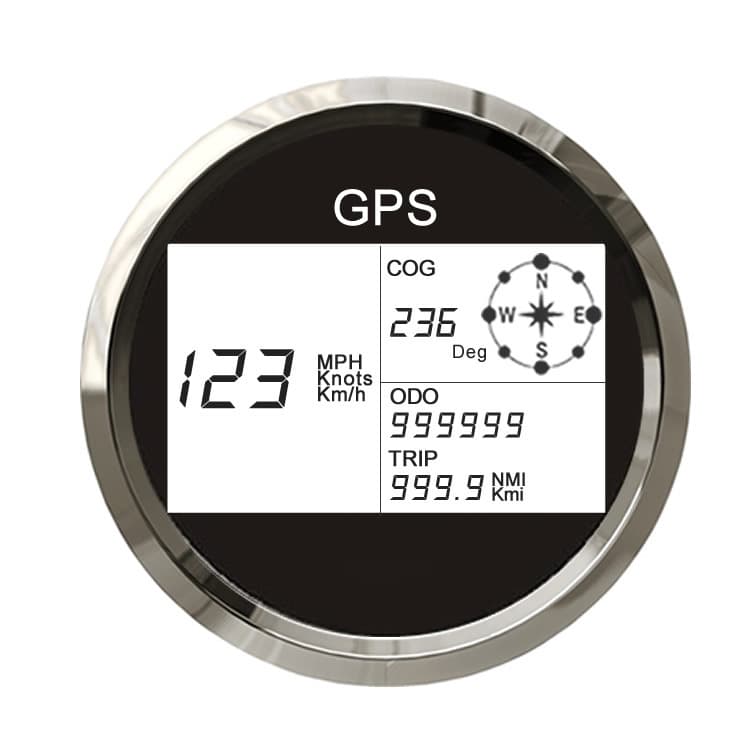 85mm GPS LCD speedometer with 7 backlight options for beach buggies, cars, motorcycles, boats, and trucks.